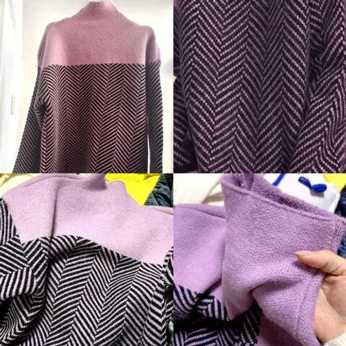 Rose | Elegant Herringbone Oversized Roll Neck Jumper