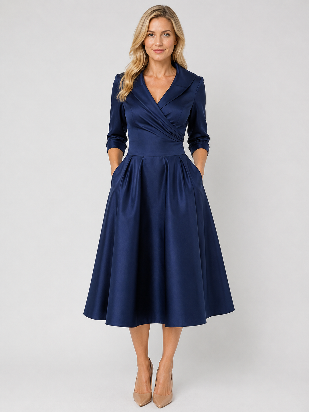 Rose | Graceful Pleated Wrap Midi Party Dresses for Women