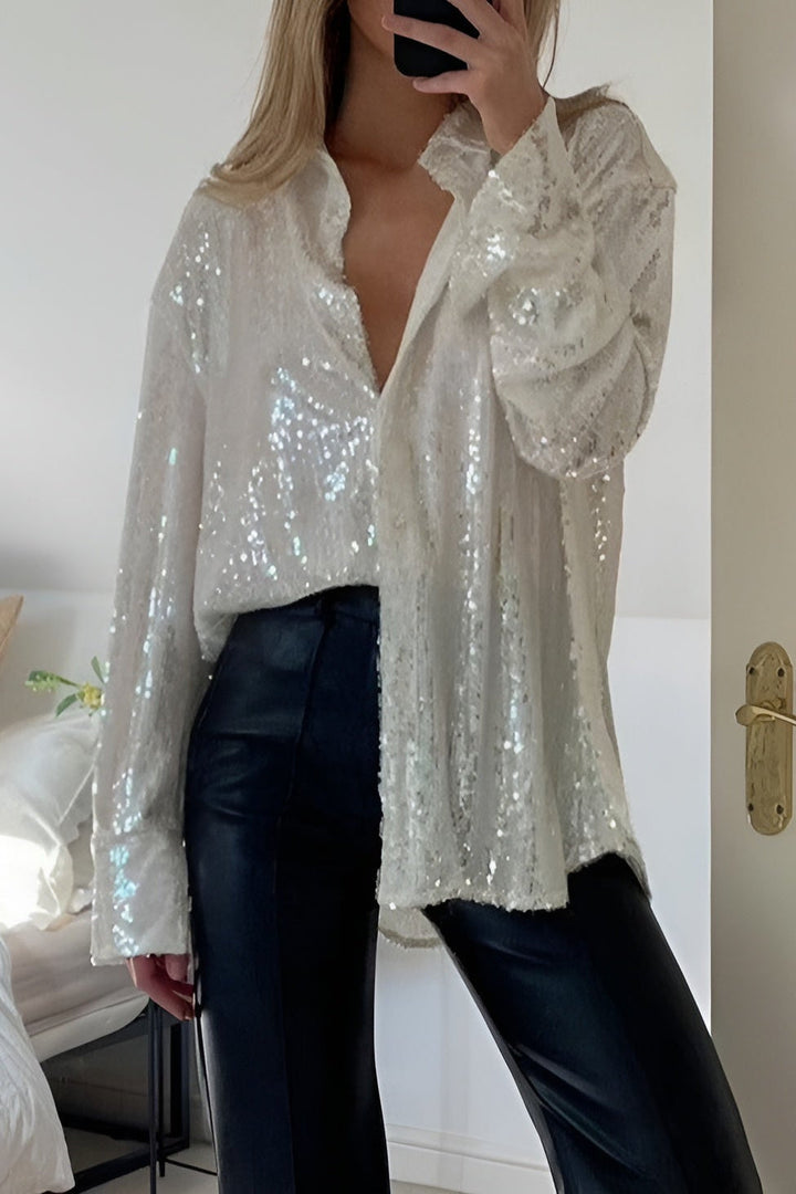 Rose | Graceful Sequin Christmas Shirt Dress