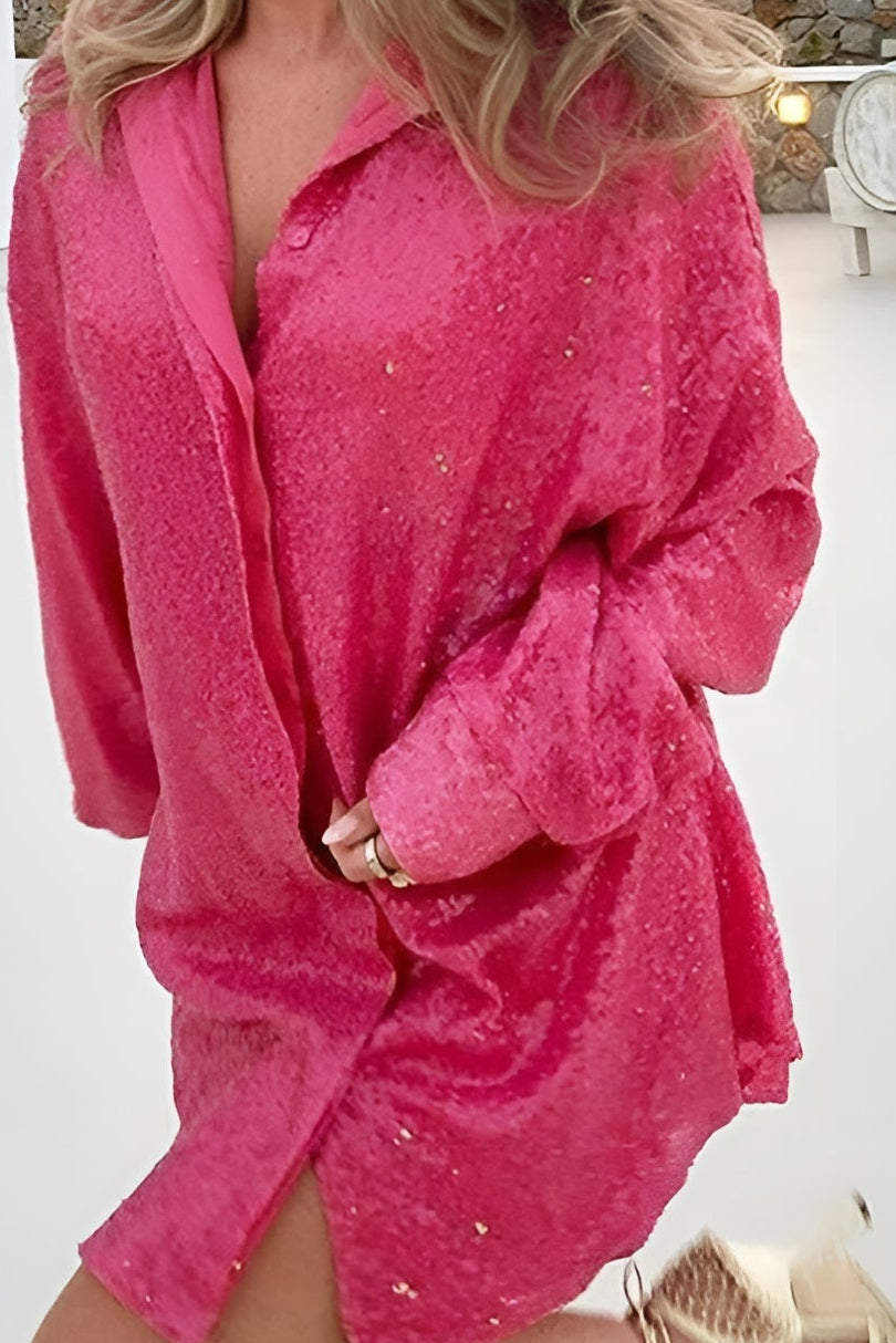 Rose | Graceful Sequin Christmas Shirt Dress