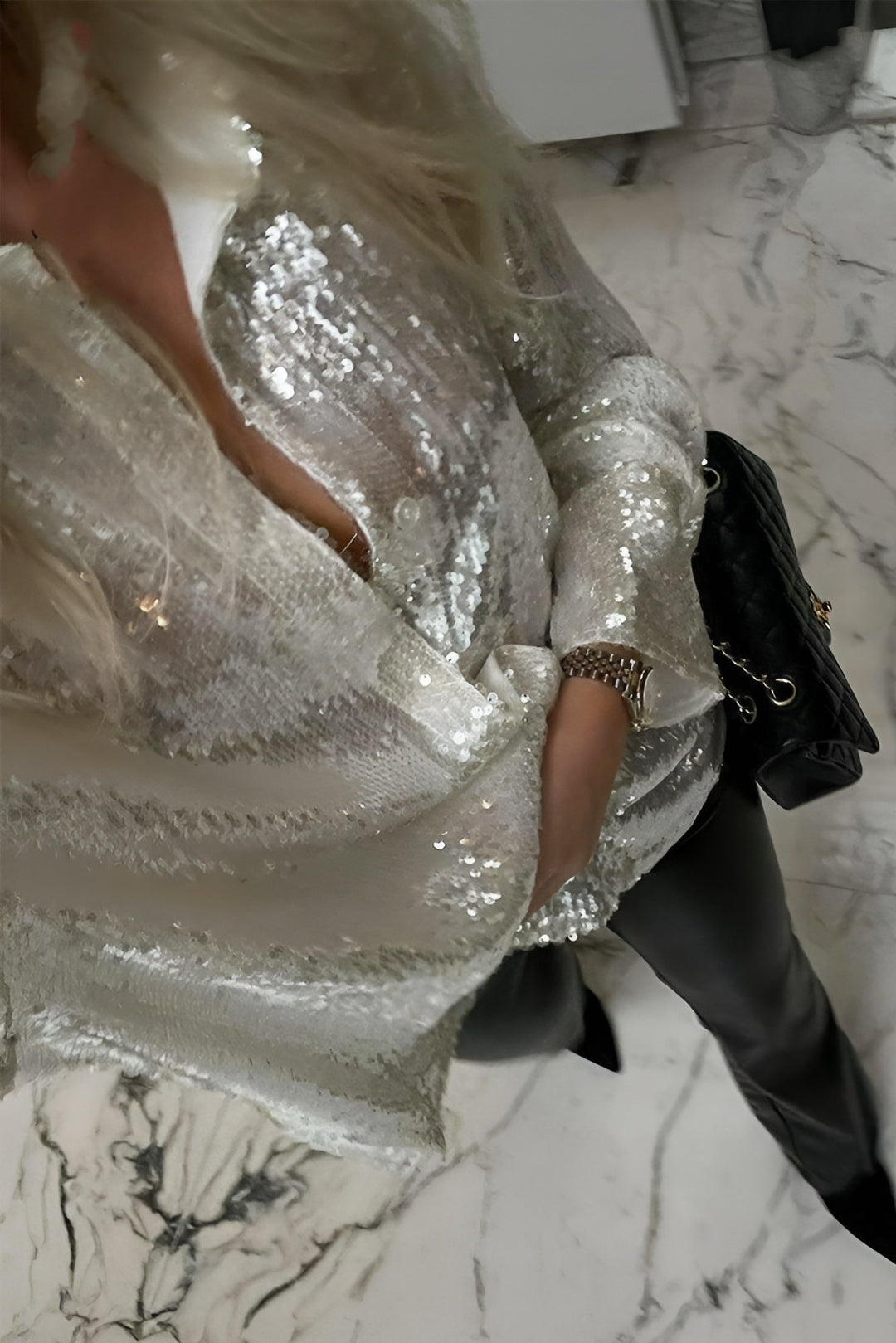Rose | Graceful Sequin Christmas Shirt Dress