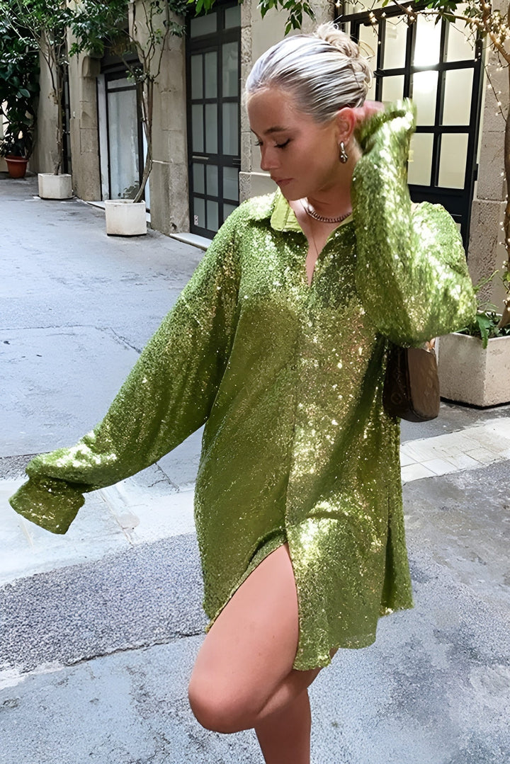 Rose | Graceful Sequin Christmas Shirt Dress