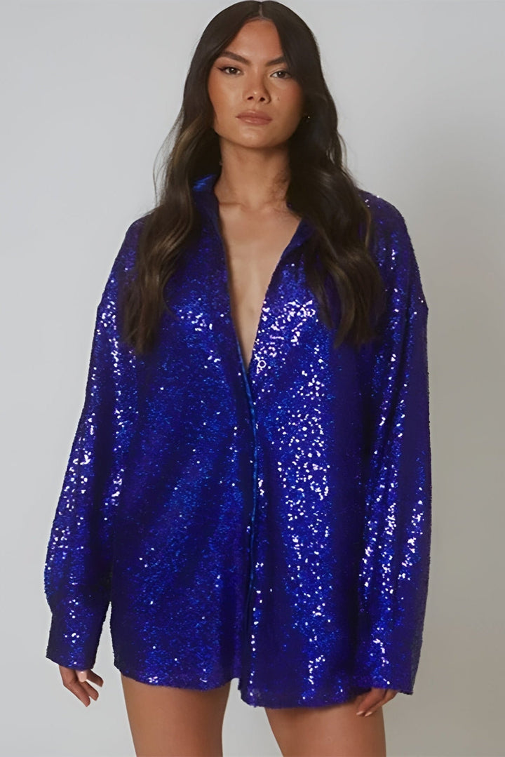 Rose | Graceful Sequin Christmas Shirt Dress
