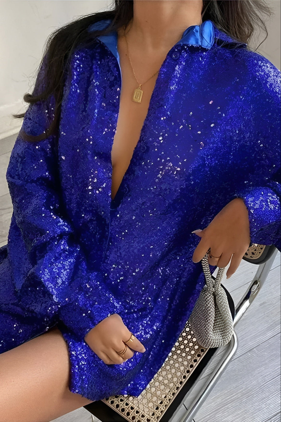 Rose | Graceful Sequin Christmas Shirt Dress