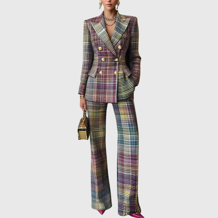Rosie | Classic Checked Double-Breasted Blazer Trouser Suit