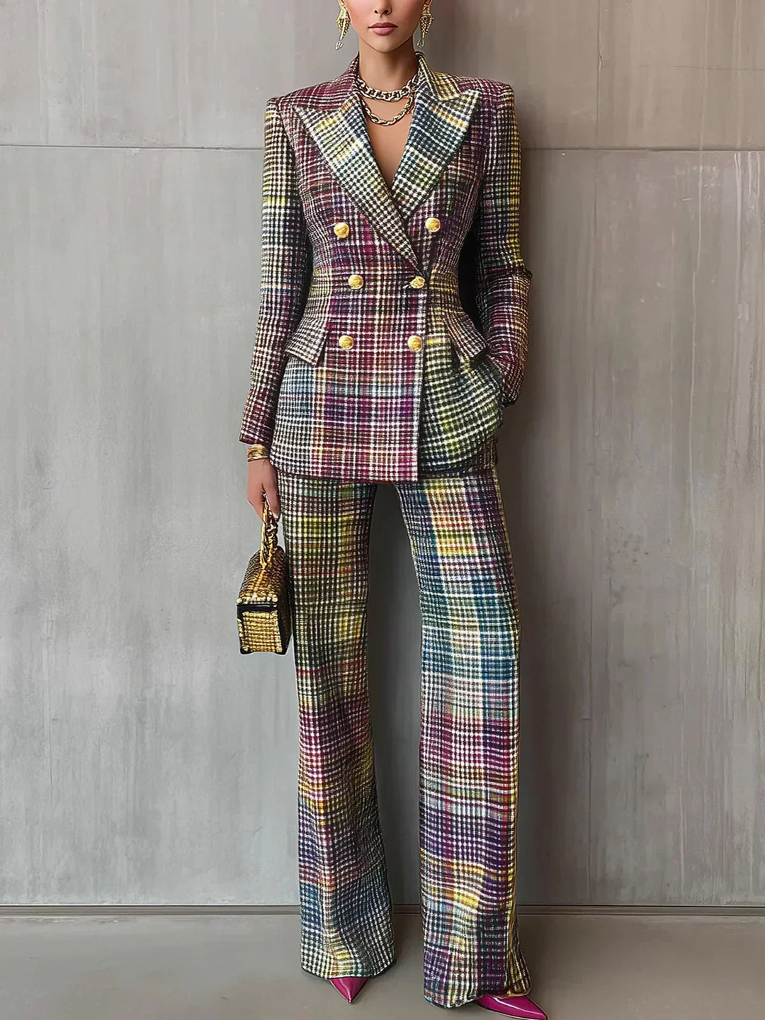 Rosie | Classic Checked Double-Breasted Blazer Trouser Suit