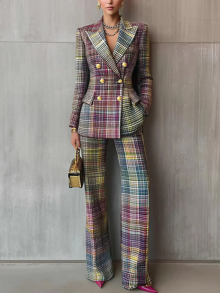 Rosie | Classic Checked Double-Breasted Blazer Trouser Suit