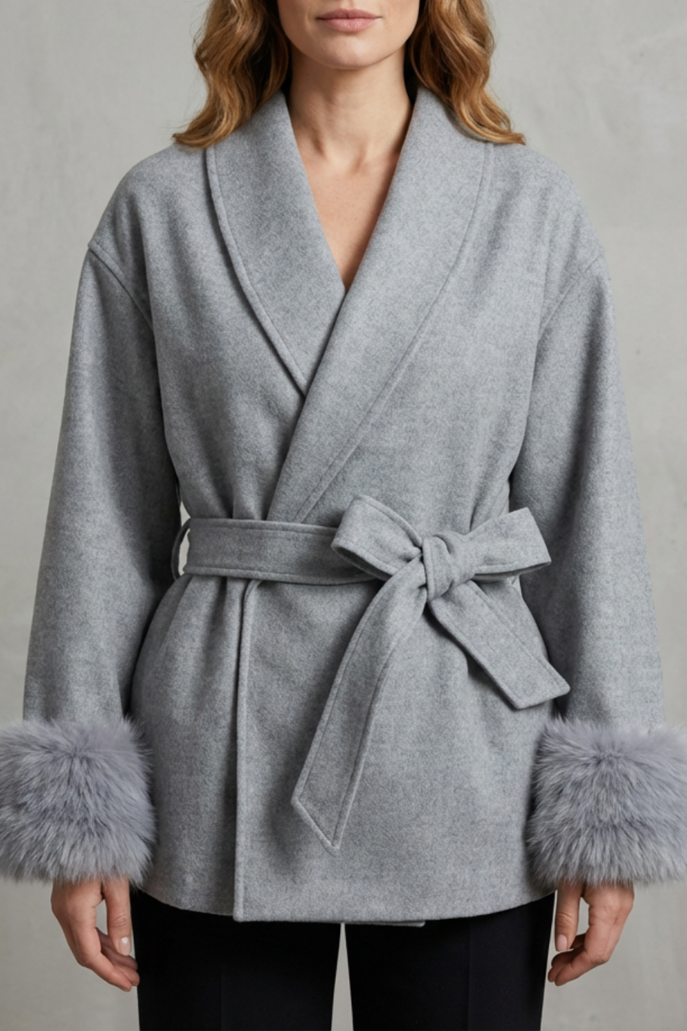 Ruby | Chic Belted Wrap Womens Coats with Faux Fur Cuffs