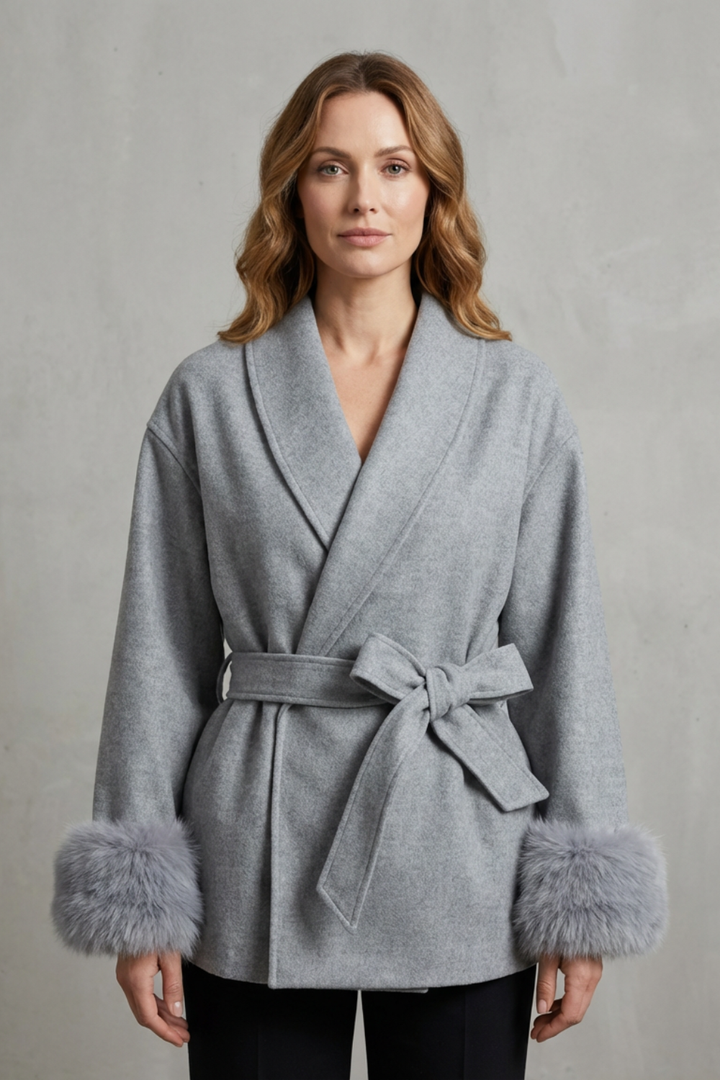 Ruby | Chic Belted Wrap Womens Coats with Faux Fur Cuffs
