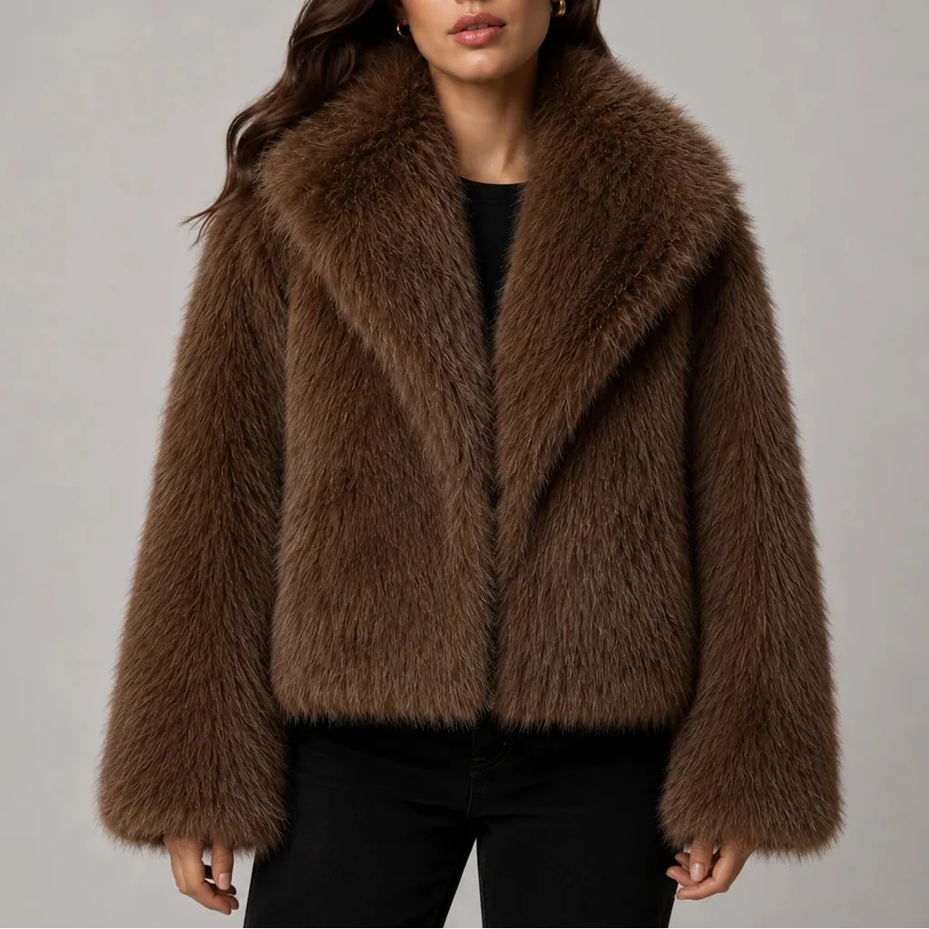 Ruby | Effortless Cropped Faux Fur Coat with Oversized Collar