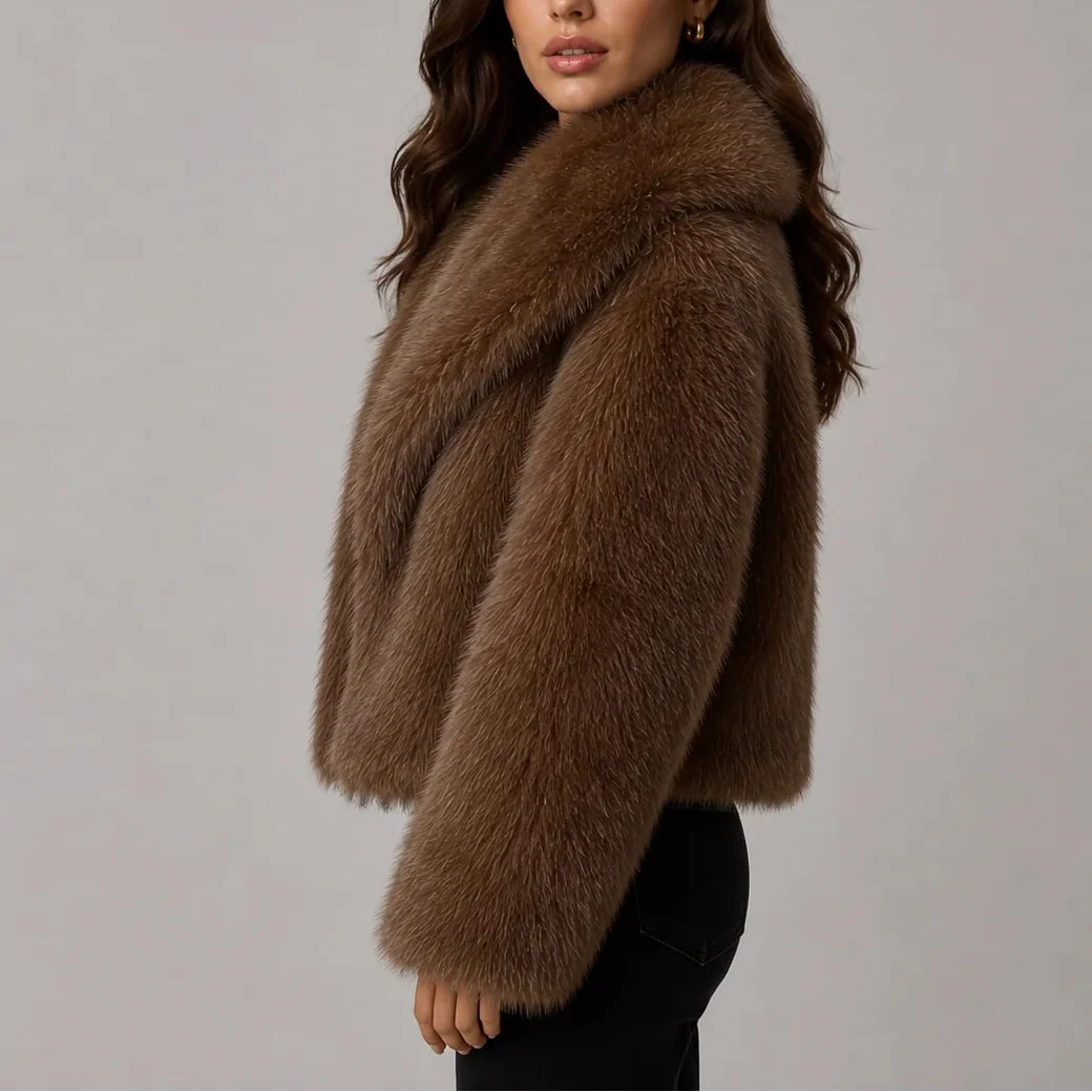 Ruby | Effortless Cropped Faux Fur Coat with Oversized Collar