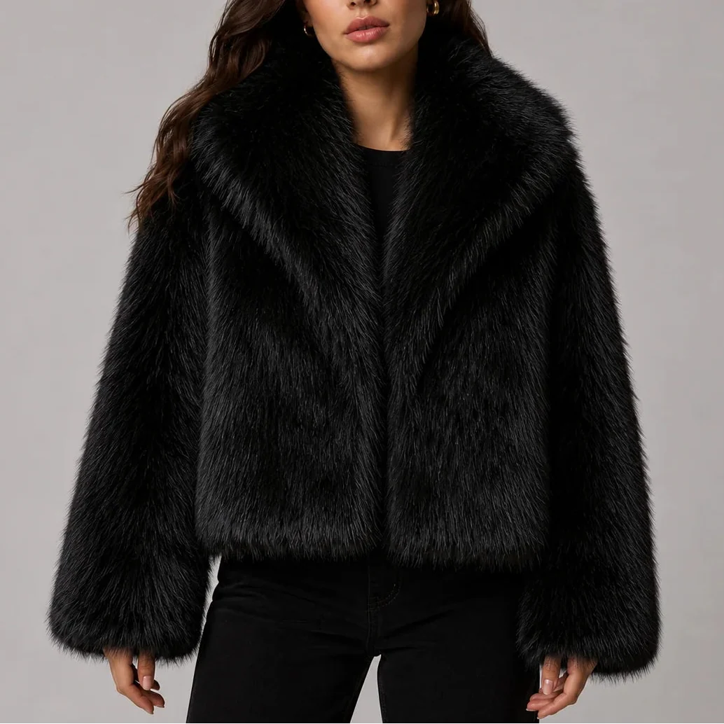 Ruby | Effortless Cropped Faux Fur Coat with Oversized Collar