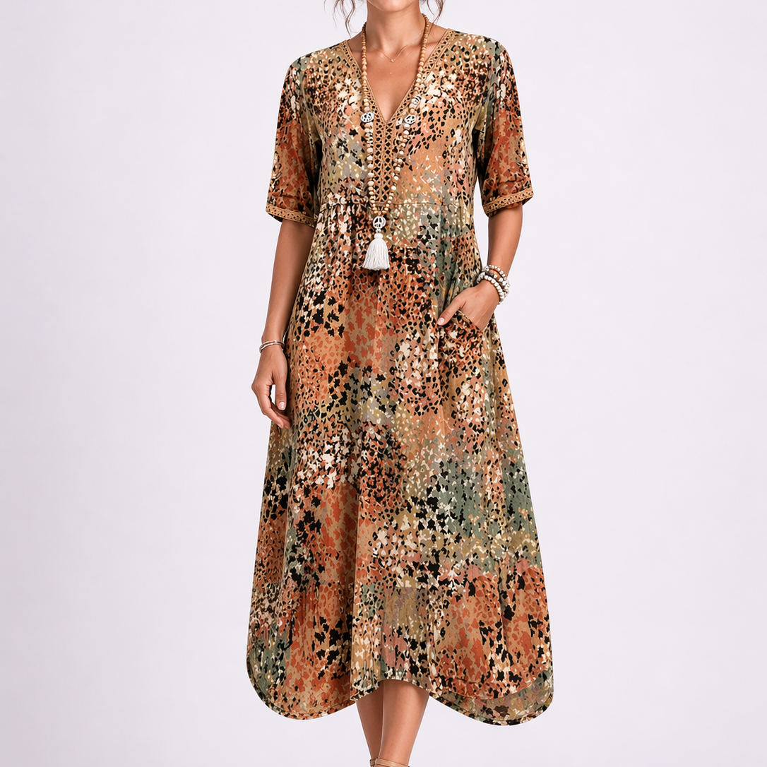 Elsie | Elegant Floral Midi Autumn Wedding Guest Dress