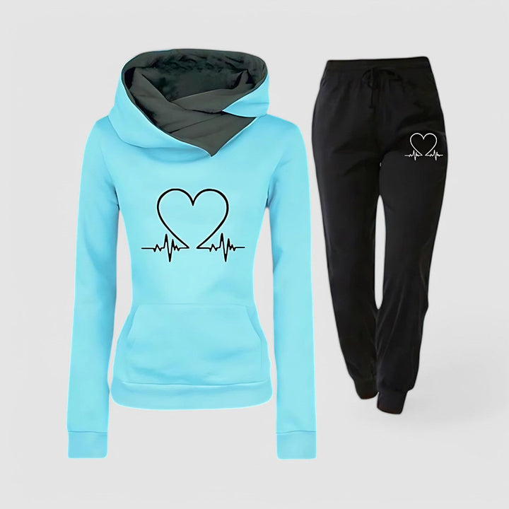 Sara | Heart Print Hoodie and Jogger Lounge Set