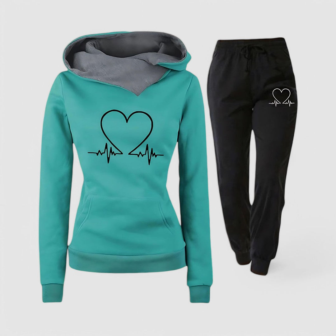 Sara | Heart Print Hoodie and Jogger Lounge Set