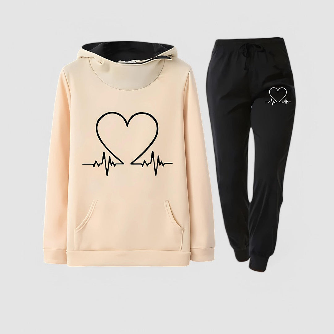 Sara | Heart Print Hoodie and Jogger Lounge Set