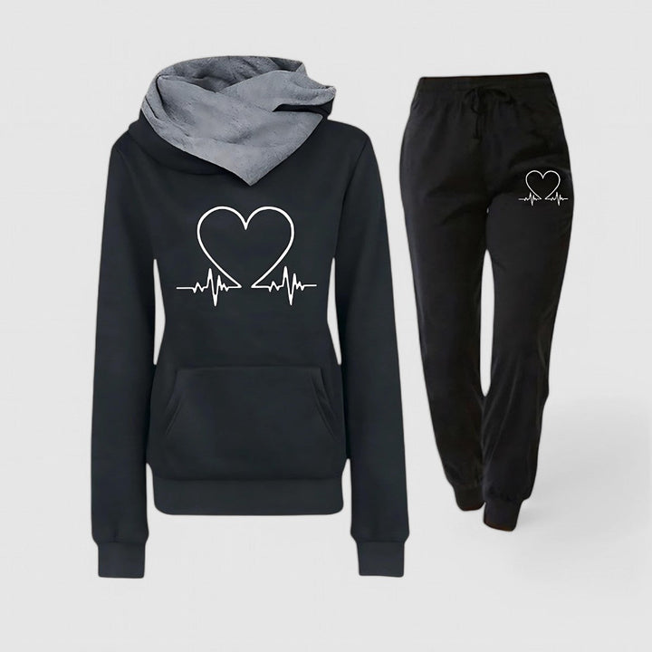 Sara | Heart Print Hoodie and Jogger Lounge Set