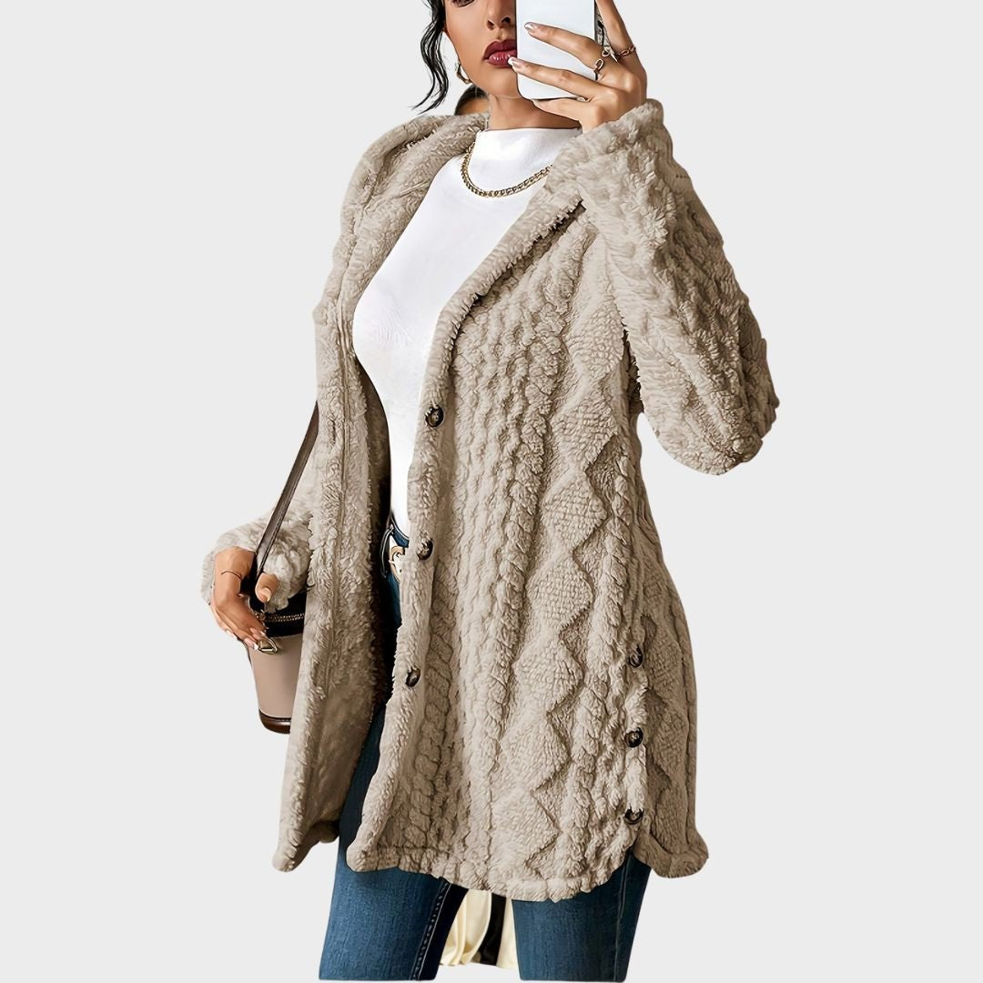 Sara | Polished Textured Longline Hoodie Cardigan