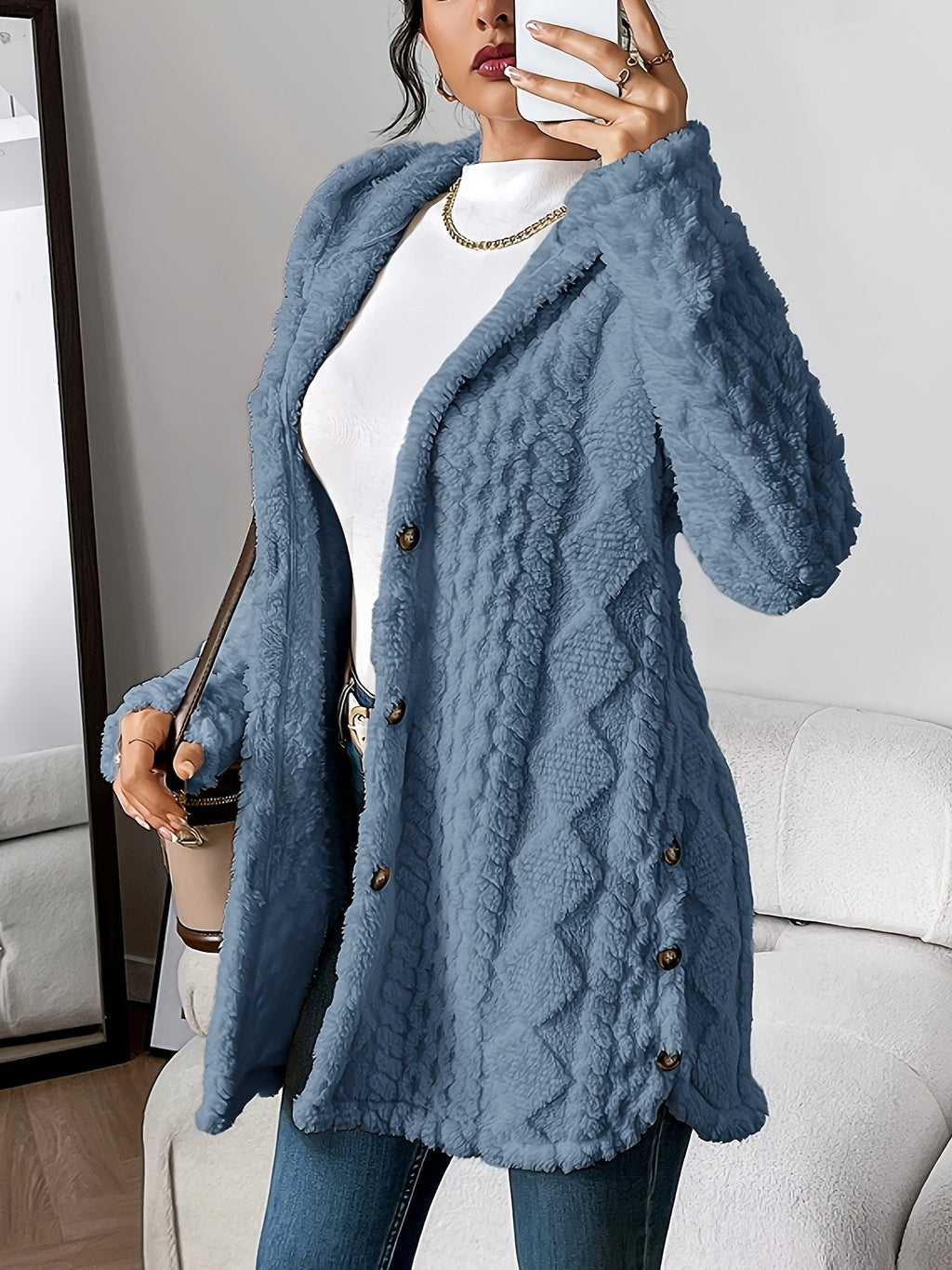 Sara | Polished Textured Longline Hoodie Cardigan