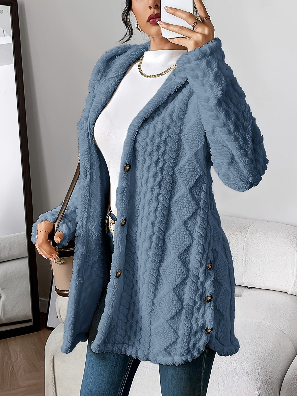 Sara | Polished Textured Longline Hoodie Cardigan