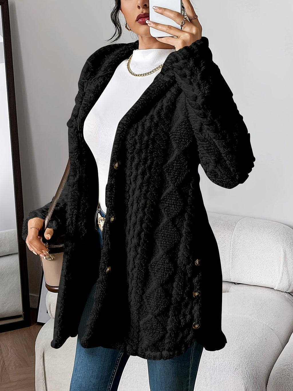 Sara | Polished Textured Longline Hoodie Cardigan