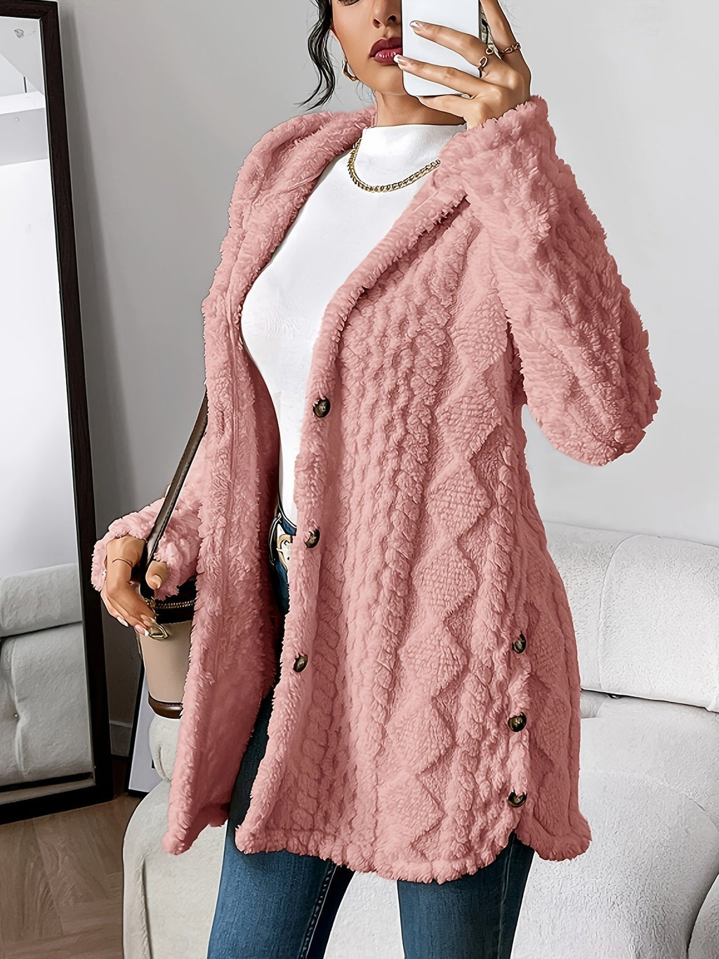 Sara | Polished Textured Longline Hoodie Cardigan