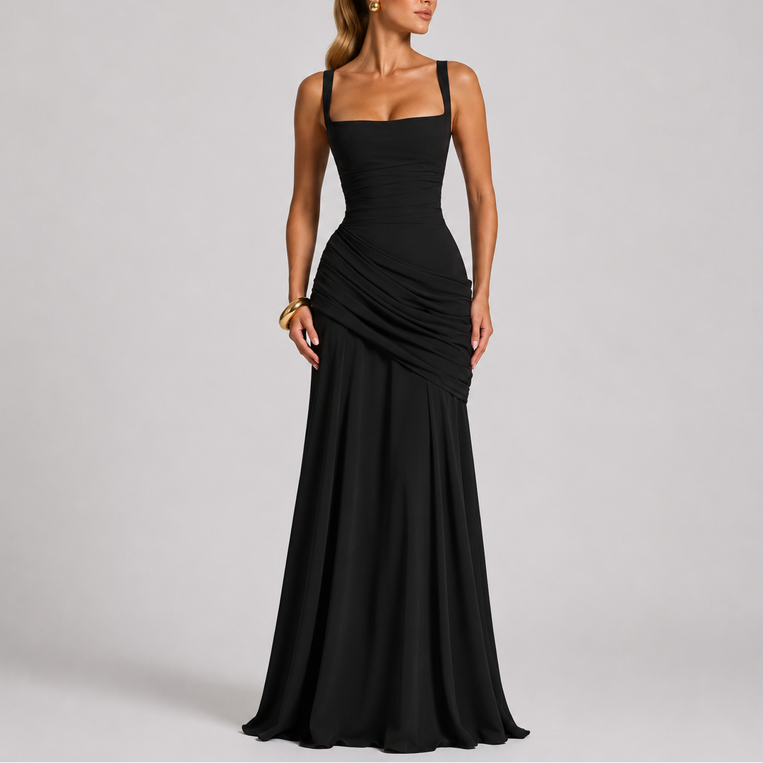 Sara | Stylish Ruched Square Neck Christmas Dress