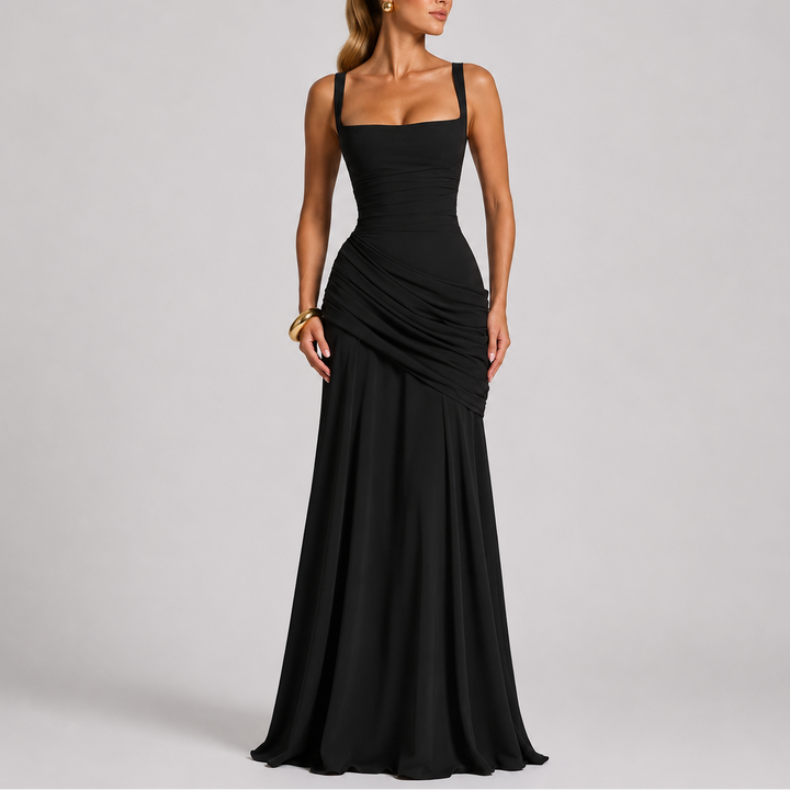 Sara | Stylish Ruched Square Neck Christmas Dress