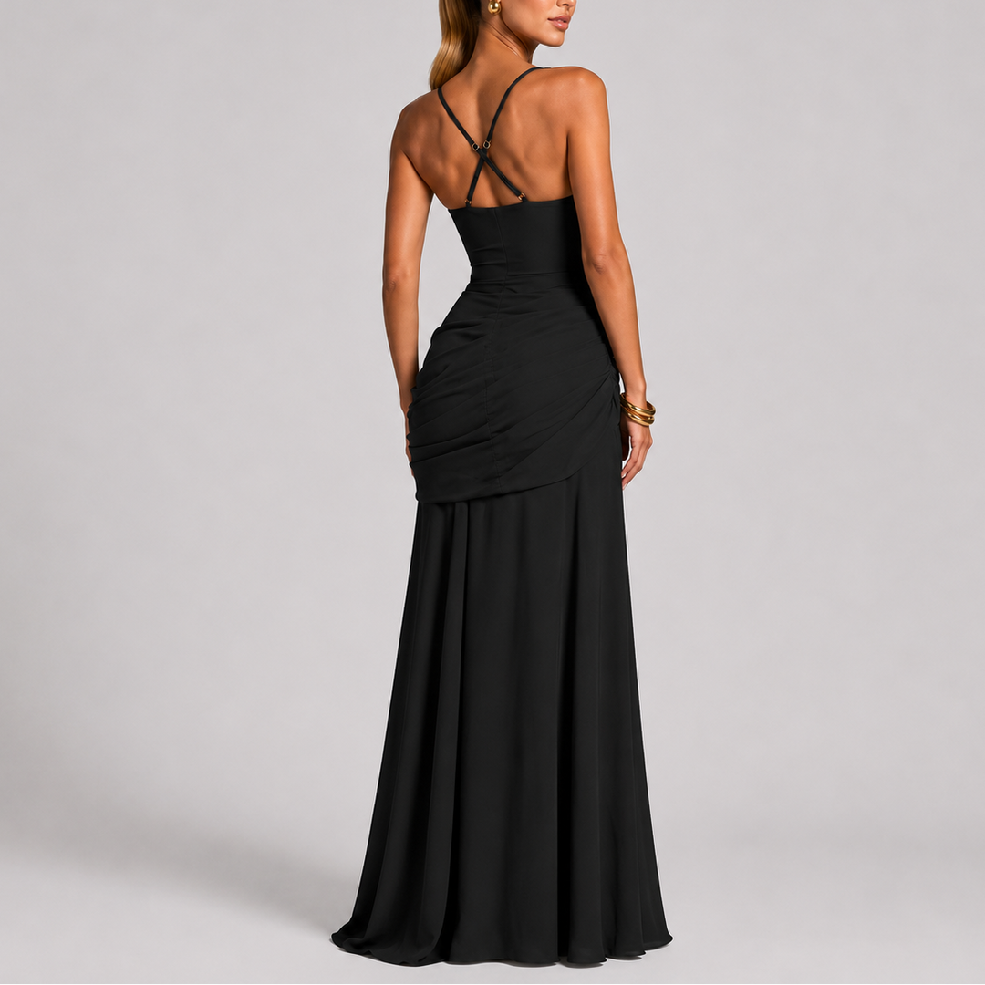 Sara | Stylish Ruched Square Neck Christmas Dress