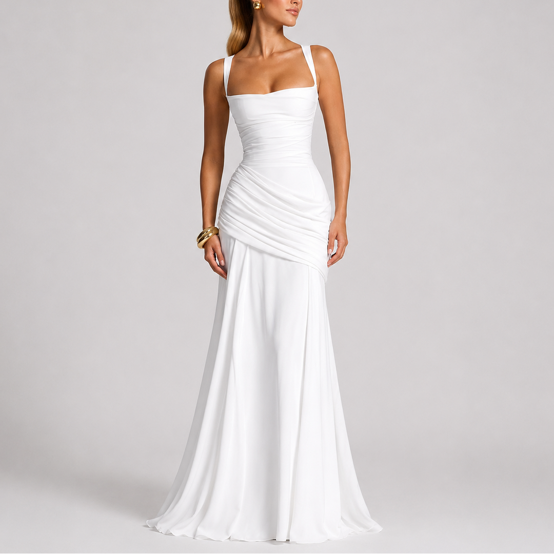 Sara | Stylish Ruched Square Neck Christmas Dress