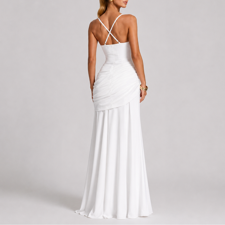 Sara | Stylish Ruched Square Neck Christmas Dress