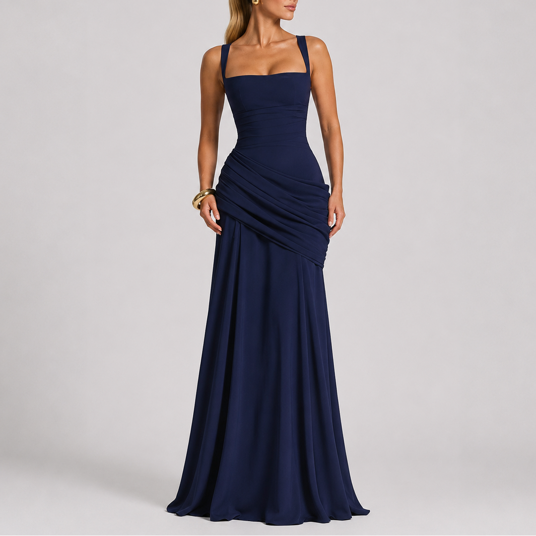 Sara | Stylish Ruched Square Neck Christmas Dress