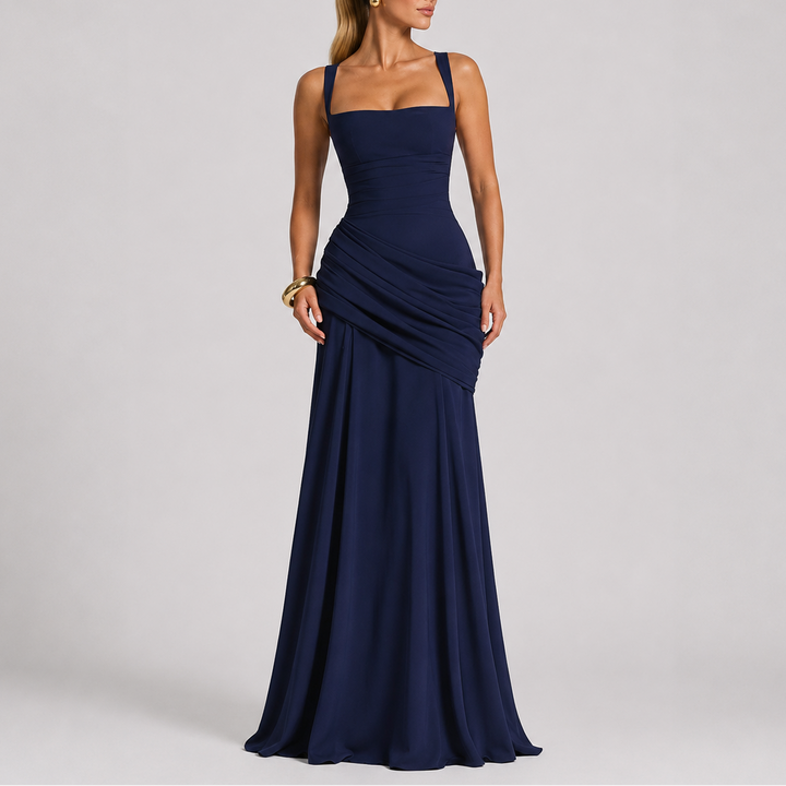 Sara | Stylish Ruched Square Neck Christmas Dress