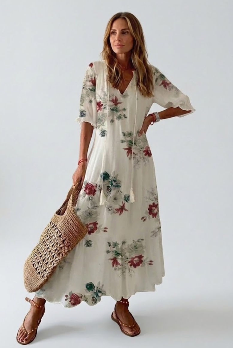 Scarlett | Elegant Floral V-Neck Maxi Velvet Dress