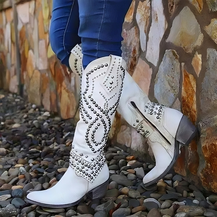 Scarlett | Studded Knee High Heeled Cowboy Boots