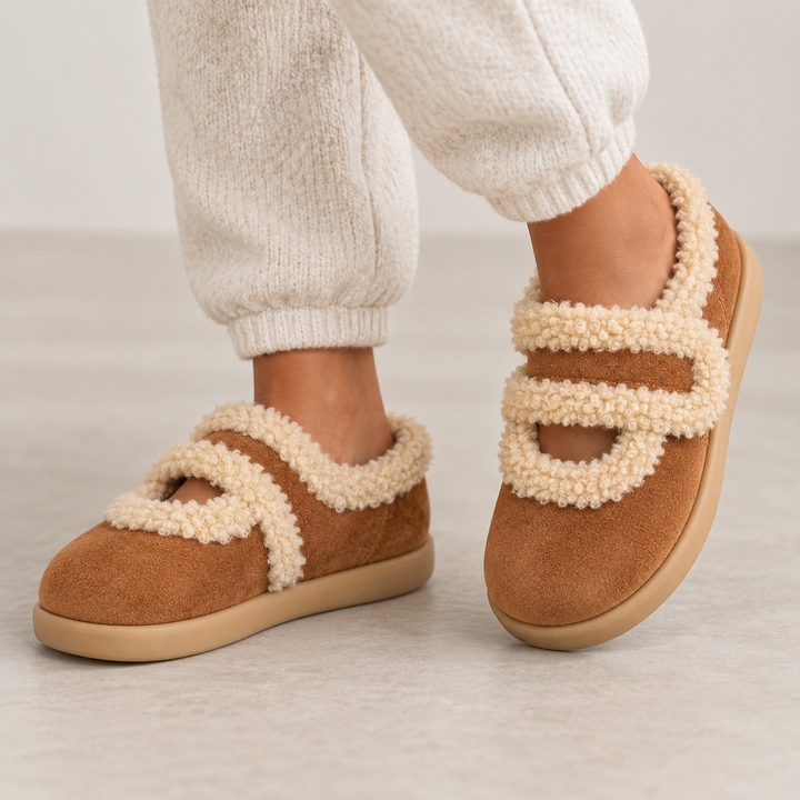 Scarlett | Timeless Fluffy Trim Suede-Look Womens Slippers