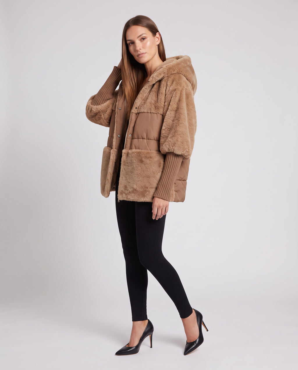 Scarlett | Timeless Hooded Fur Jacket with Ribbed Sleeves