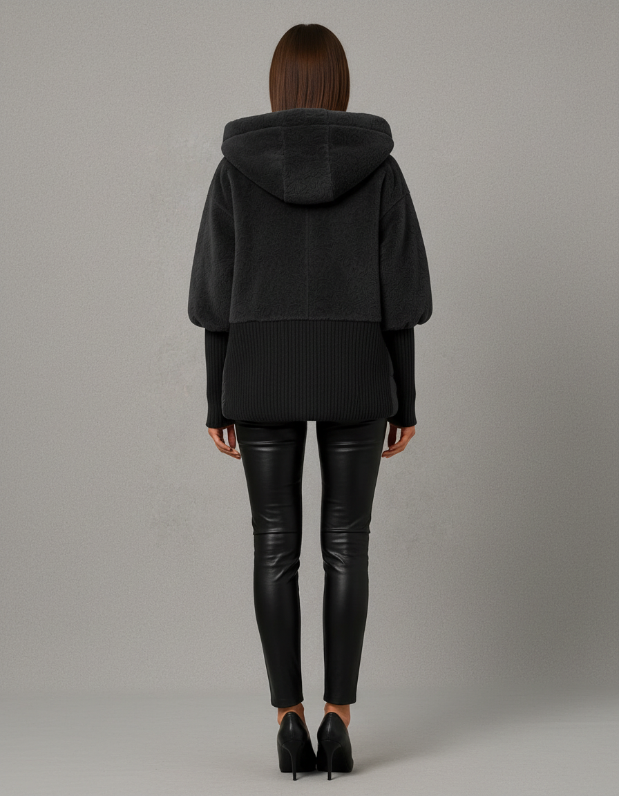 Scarlett | Timeless Hooded Fur Jacket with Ribbed Sleeves