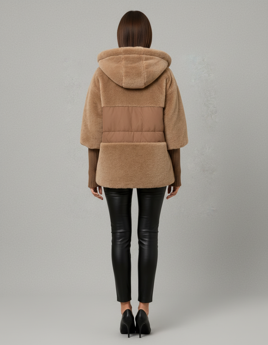 Scarlett | Timeless Hooded Fur Jacket with Ribbed Sleeves