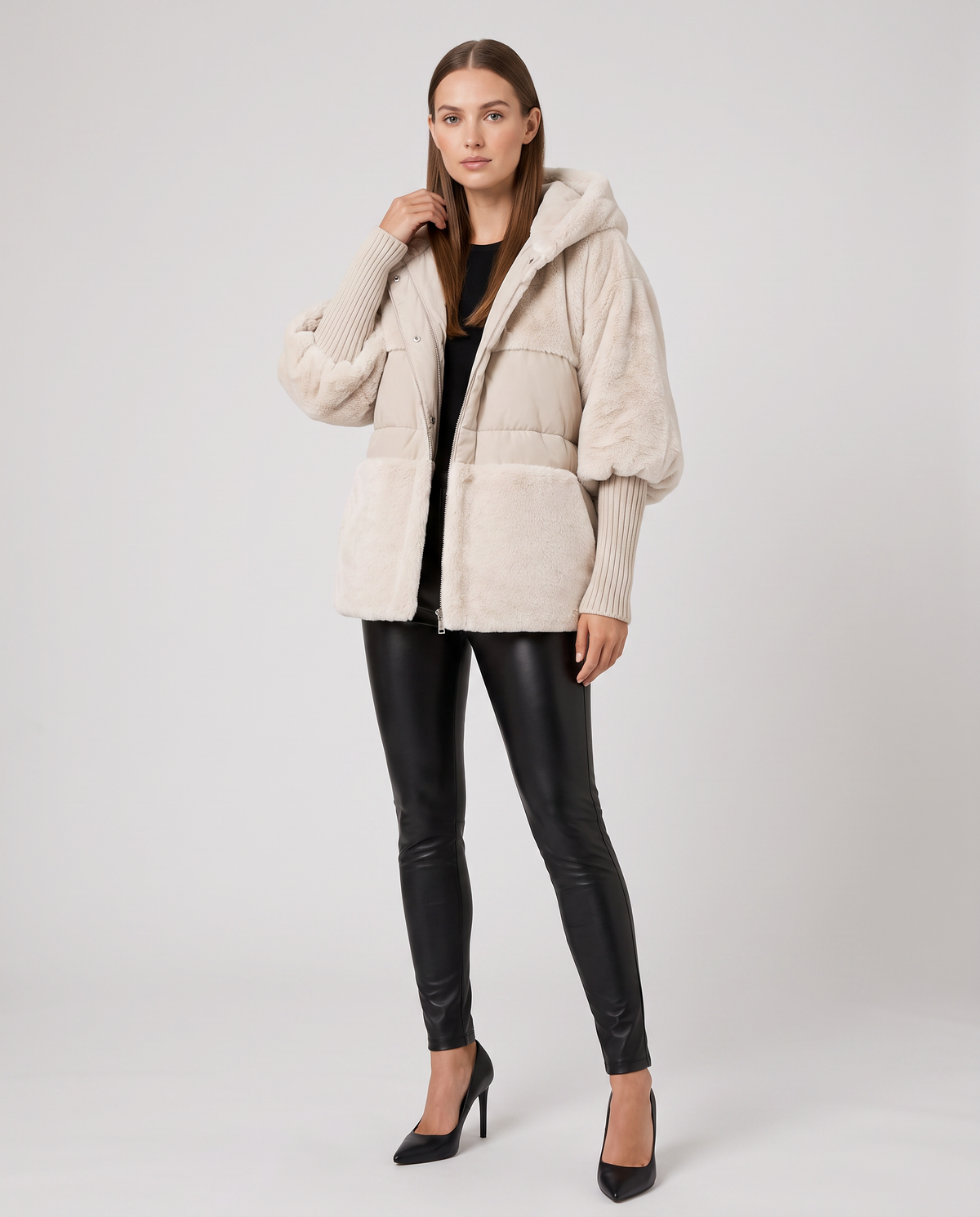Scarlett | Timeless Hooded Fur Jacket with Ribbed Sleeves