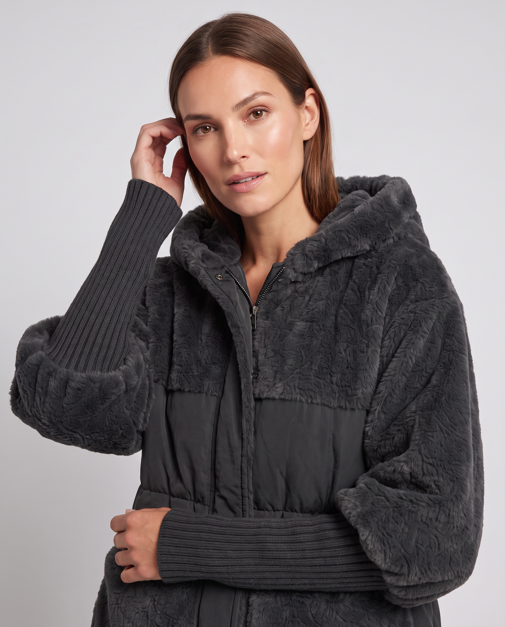 Scarlett | Timeless Hooded Fur Jacket with Ribbed Sleeves