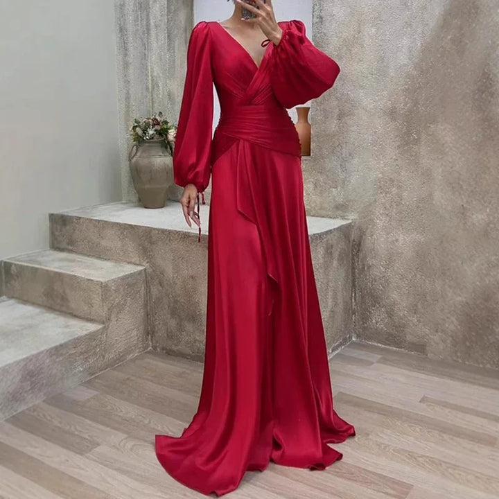 Sienna | Cosy Puff Sleeve Christmas Dress Maxi Gown