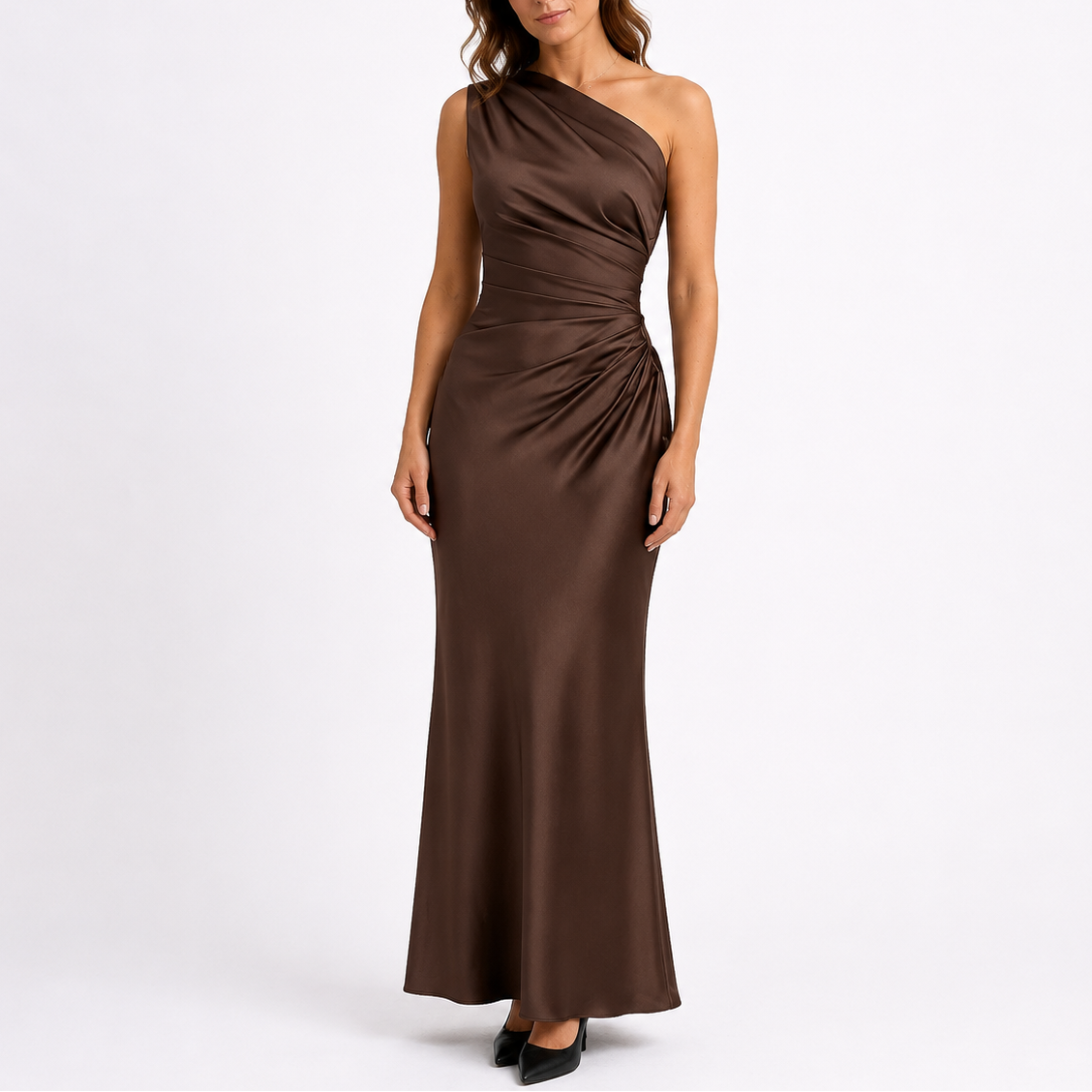 Sienna | Elegant Draped Satin Black Tie Dress