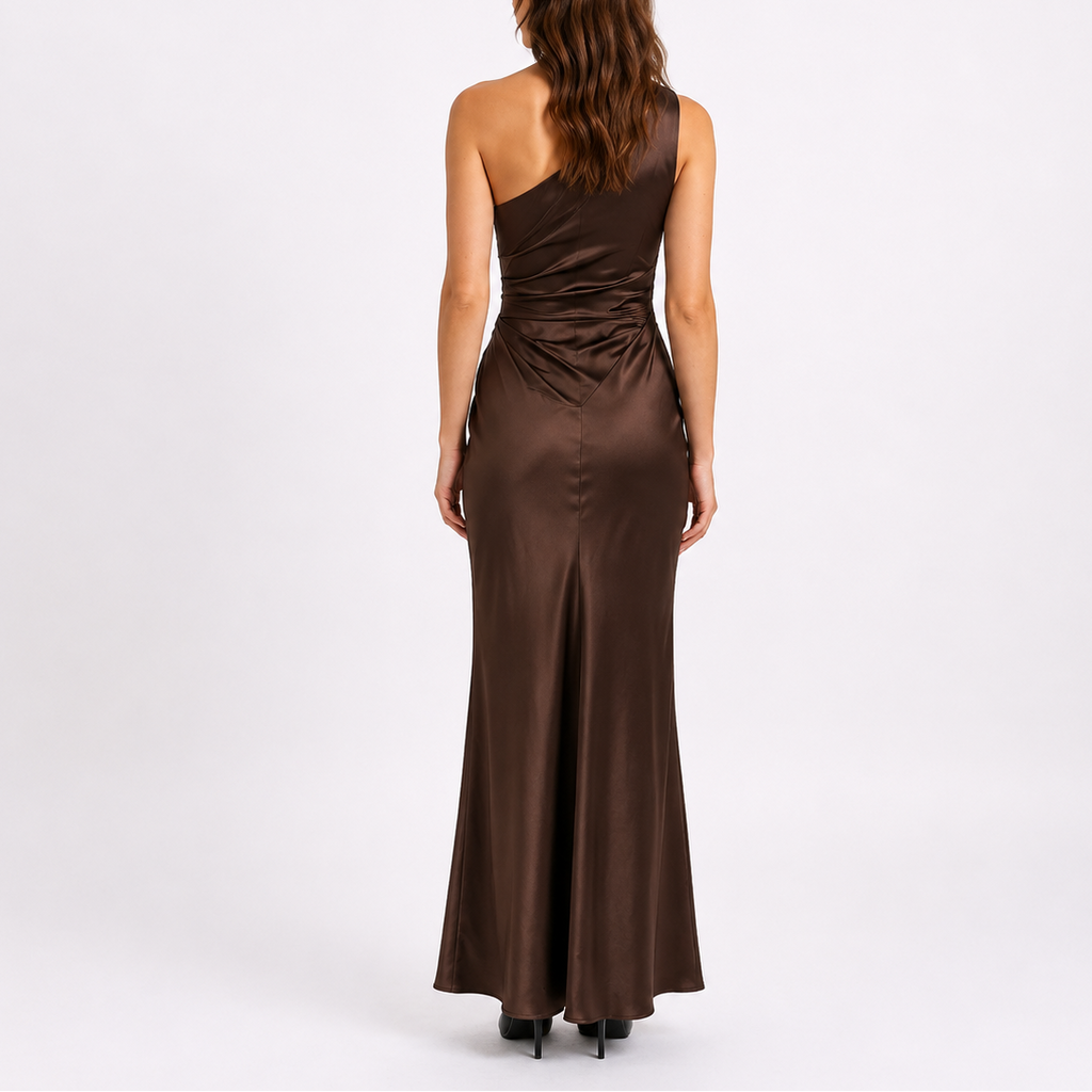 Sienna | Elegant Draped Satin Black Tie Dress