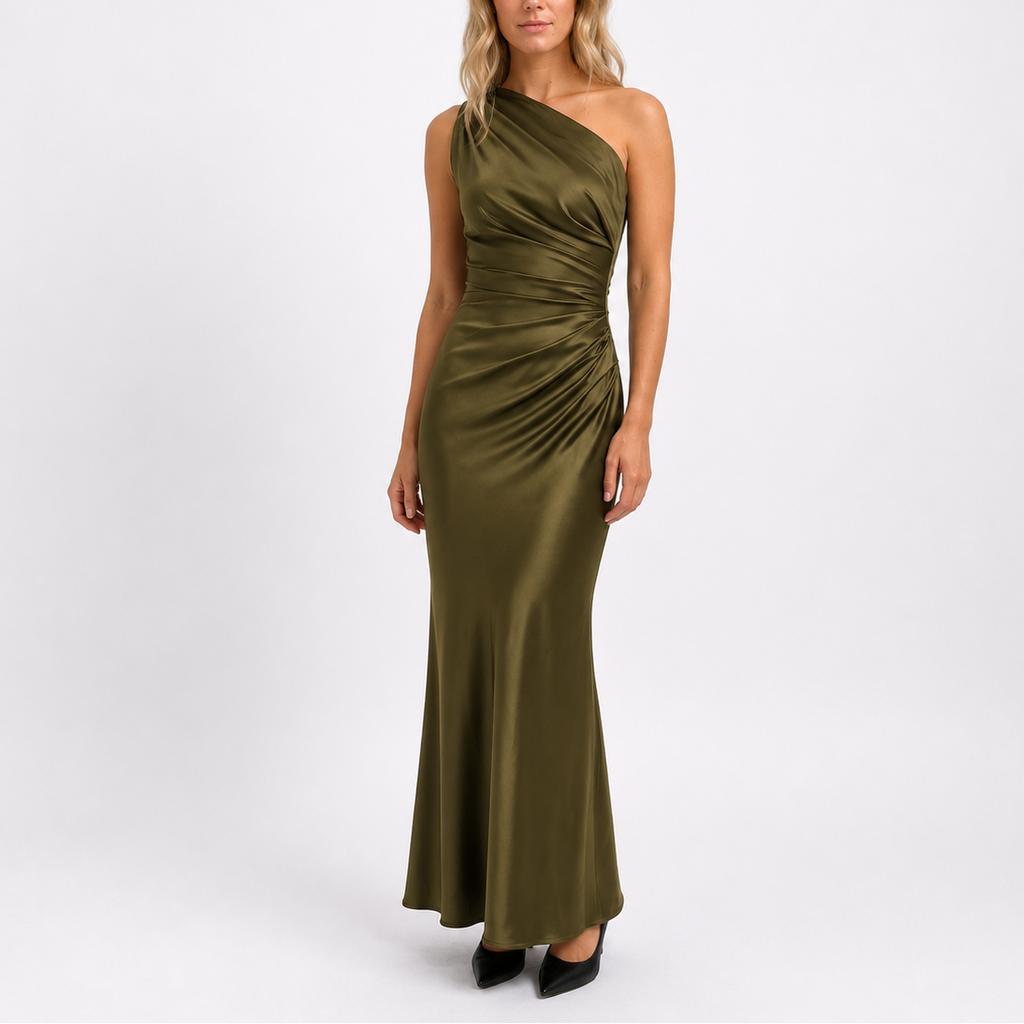 Sienna | Elegant Draped Satin Black Tie Dress