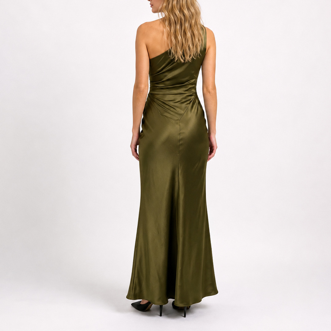 Sienna | Elegant Draped Satin Black Tie Dress