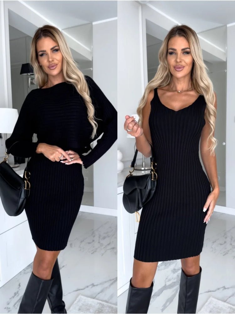 Sienna | Elegant Ribbed Bodycon Jumper Dress Set