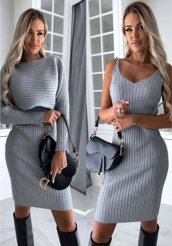Sienna | Elegant Ribbed Bodycon Jumper Dress Set