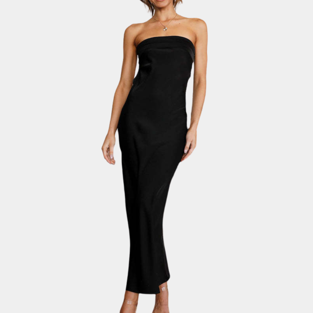 Sienna | Elegant Strapless Black Tie Dress Satin Maxi Gown