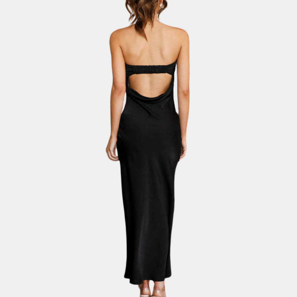 Sienna | Elegant Strapless Black Tie Dress Satin Maxi Gown